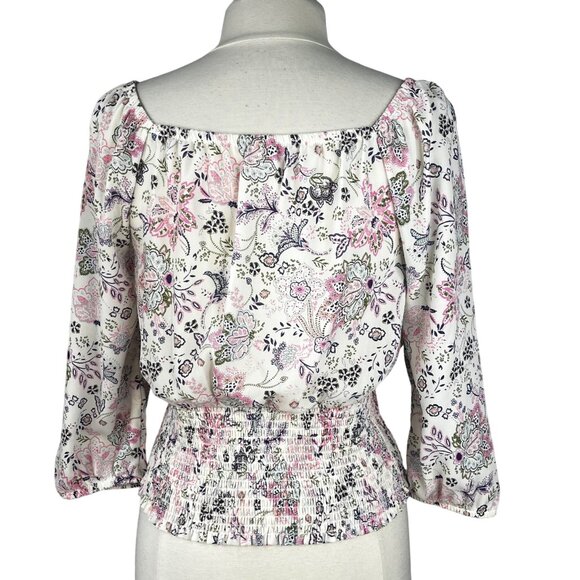 No Boundaries Peasant Top Womens Large New On Off Shoulder Floral - Picture 3 of 11